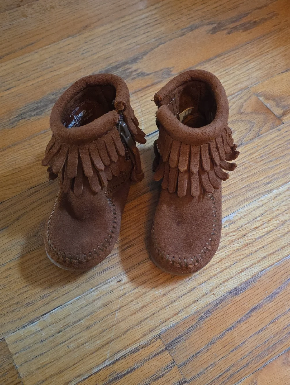 👪 Minnetonka Leather Double Fringe Ankle Boots Size 4